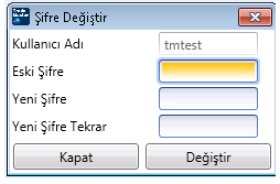 TM: TradeMaster Şifre Değiştirme 9 Yeni TradeMaster üzerinden şifre değişikliği yapmak için ekranın altında yer alan oturum açıldığını gösteren kutular üzerinde sağ tıklayarak 'Şifre Değiştir'