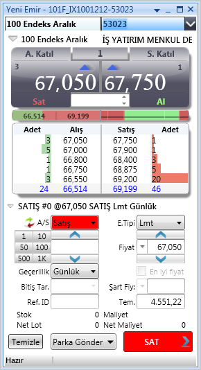 TM: TradeMaster Yeni Emir Ekranı - VİOP - Endeks 15 VİOP Sözleşmeleri Üzerine İşlem Yapmak İşlem gerçekleştirmek istediğiniz sözleşmeyi seçmenize olanak sağlar.