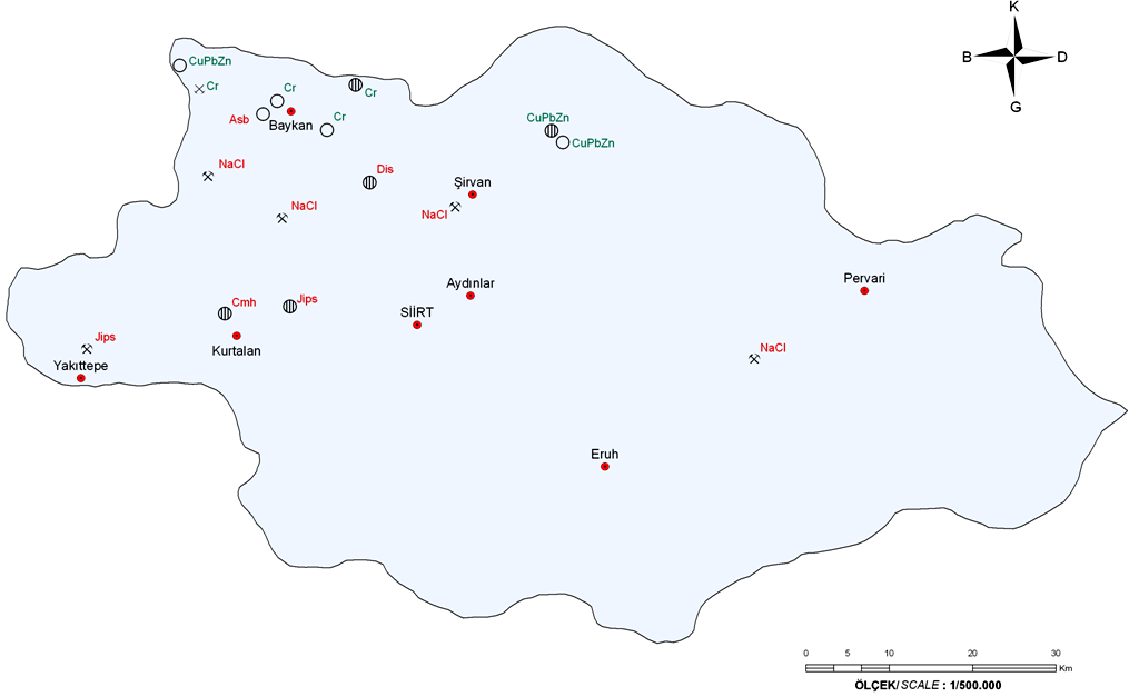 Siirt Üniversitesi Şekil 4.9 Siirt İli'nde maden bölgeleri. Kaynak: MTA (2014).