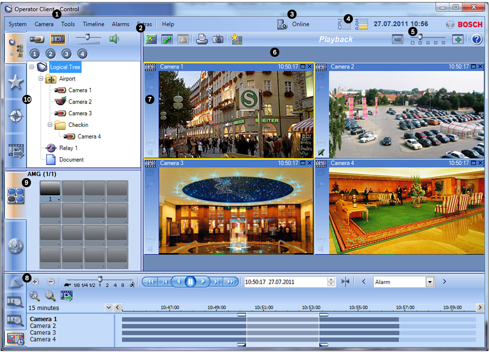 44 tr Kullanıcı arayüzü Bosch Video Management System 11.2 Oynatım Modu Ana pencere > İçerik menüsünü görüntülemek için sağ tıklatabilirsiniz.