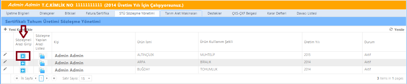 Sertifikalı Tohum Üretim Desteği Yardım Dokümanı Veri girişlerinde aşağıdaki işlem sırası izlenmelidir. 1-Destekten yararlanacak Tc/Vergi No girilerek arama yapılır.