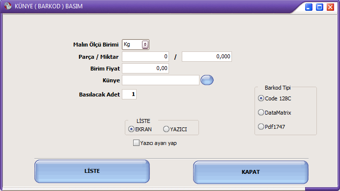 3.1.7 KÜNYE (BARKOD) BASIM Şekil 3-10