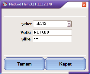 Başlangıç 1 Hal Programı Giriş Ekranı Şekil 1-1 NetKod HAL giriş için İlgili Şirketi seçiniz (Standart Hal2012 gelir) Yetkili giriniz