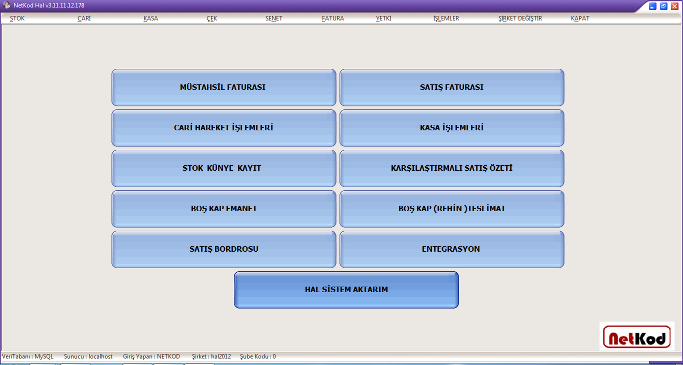 2 Hal Programı Ana Ekran ve Üst menü Şekil