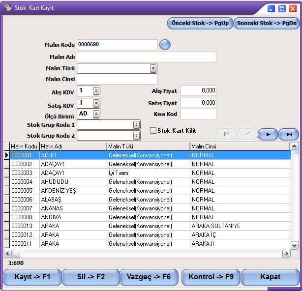 3.1.1 STOK KART KAYITLARI Şekil 3-4 Stok
