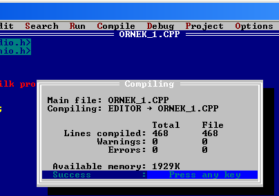 Turbo C editöründe programın ekran görüntüsü ve fonksiyon özellikleri için aşağıdaki ifadelerin programlarınıza eklenmesi tavsiye edilir.