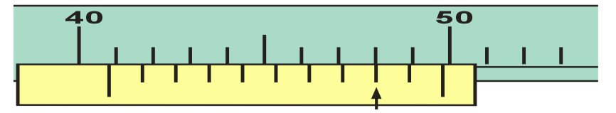 1/10 Verniyeli Kumpas Cetvel üzerinde 9mm lik kısım, verniye üzerinde 10 eşit parçaya bölünerek, verniye iki çizgi arası 9/10 = 0,9mm bulunur.