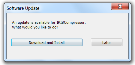 IRISCompressor Yüklemesi ve Kurulumu OTOMATIK GÜNCELLEME Yeni bir güncelleme kullanılabilir olduğunda yüklemeniz için uyarılacaksınız.