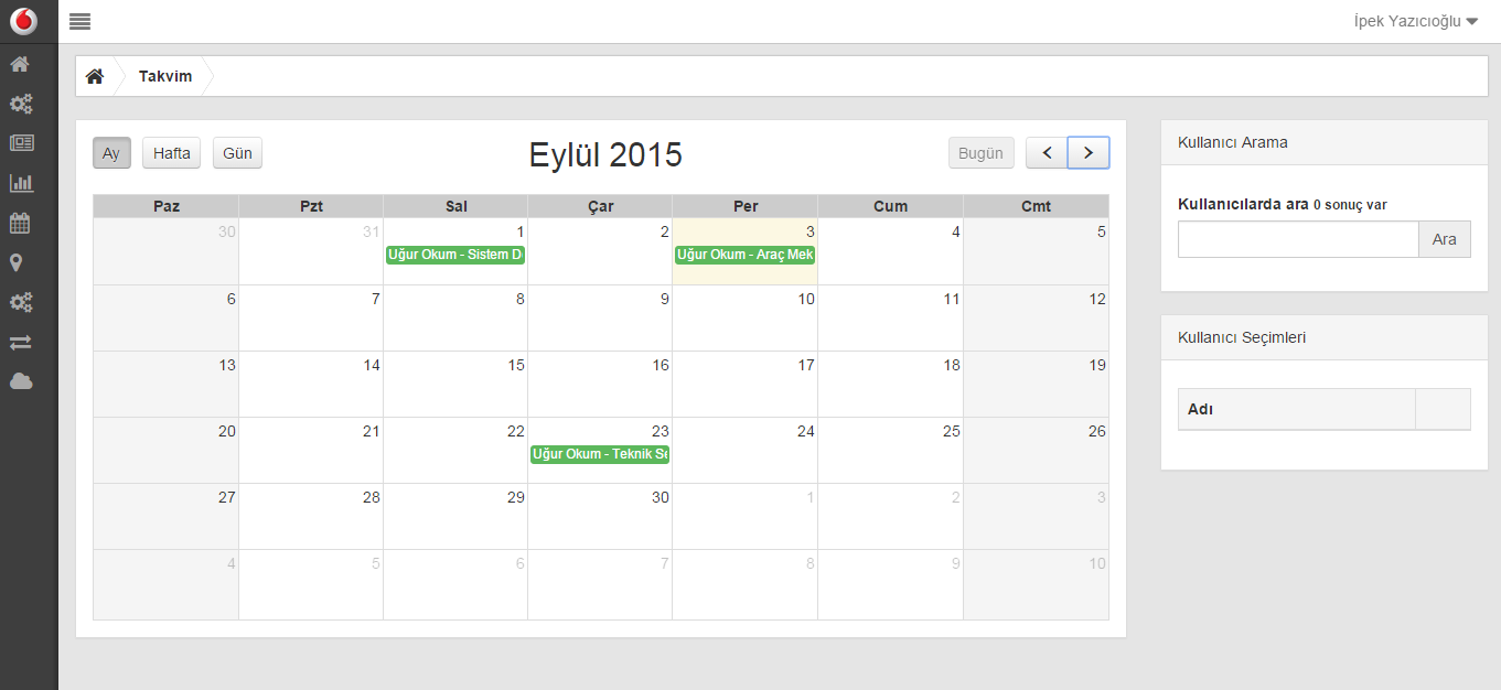 Web Yönetim Ekran Görüntüleri - 5 7 «Takvim» menüsünden kişilerin aylık iş planları ve atanan