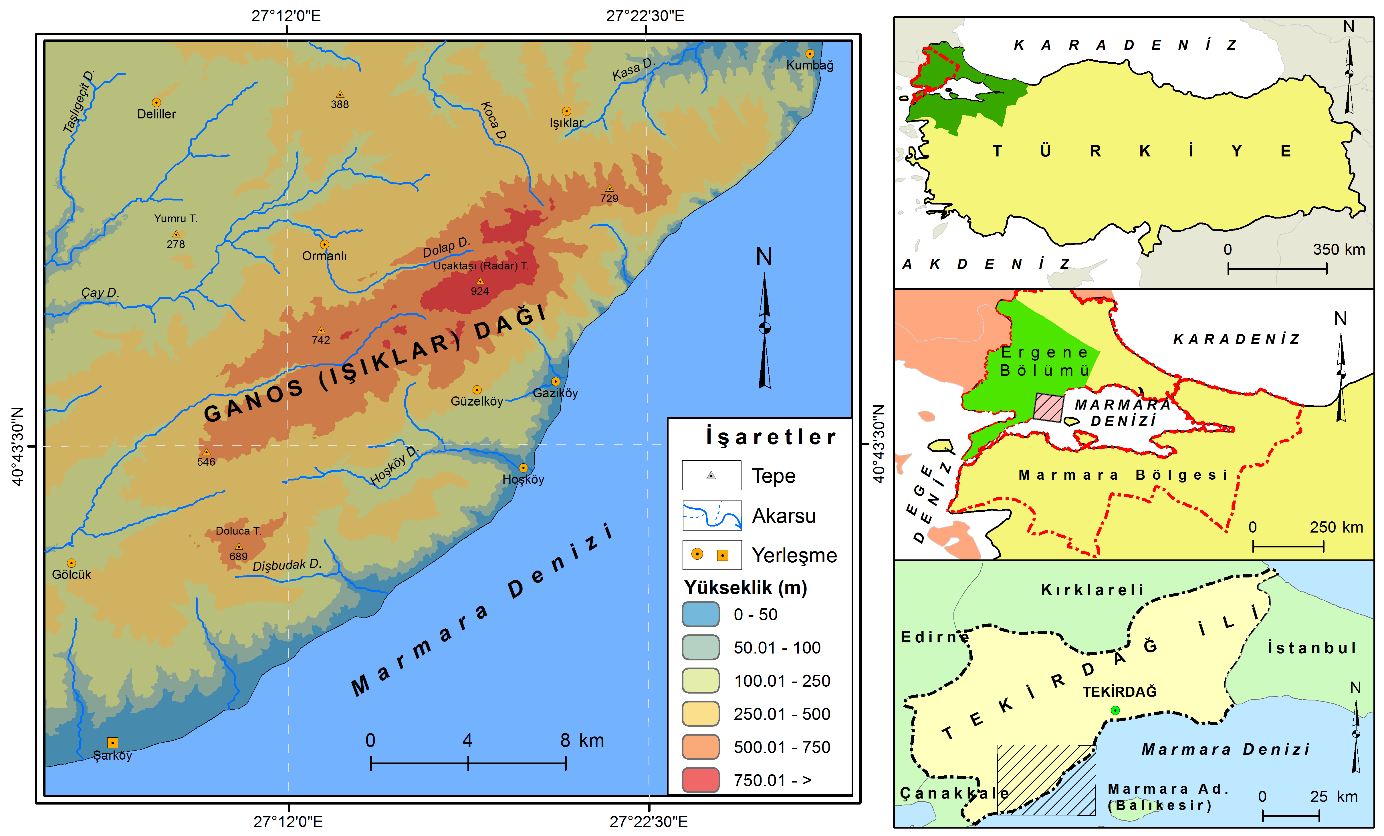Özşahin E. Teknolojik Araştırmalar: HTED 2015 (1) 47-63 Şekil 1. Ganos Dağı nın lokasyon haritası Trakya Havzası nın güneyinde yer alan Ganos Dağı ve çevresinde MTA tarafından yayınlanmış [14] 1/100.