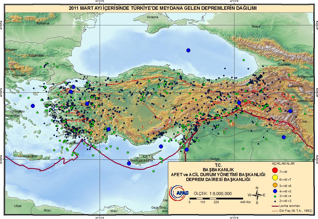 1. 2011 MART AYINDA TÜRKİYE DE ÖNE ÇIKAN DEPREM ETKİNLİKLERİ 2011 Mart ayı içerisinde toplam 1665