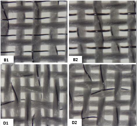 Şekil 5. Üretilen kumaş numunelerinin optik görüntüleri. Kumaş numunelerinin SE ölçümleri, ASTM-D 4935 standardını esas alan koaksiyel tutucu metodu ile yapılmıştır.