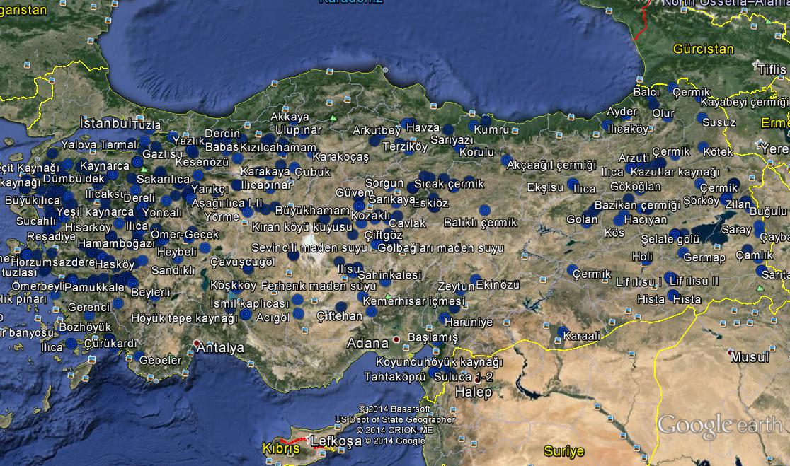 Türkiye nin Jeotermal Kaynaklarının Google Earth Görüntüsü Ülkemizde yapılan jeotermal enerji araştırmalarına göre; Anadolu da graben sistemlerinin, aktif