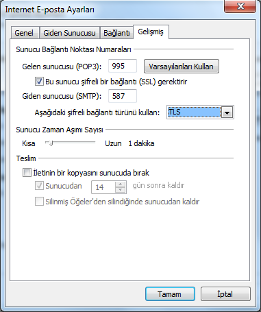 7. Sonra sağ taraftan Diğer Ayarlar seçeneğini seçip buradaki ayarlara geçiyoruz. Açılan pencerede Giden Sunucusu ve Gelişmiş menülerinde işlem yapacağız.