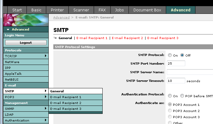 Kullanmadan Önce Hazırlık > COMMAND CENTER (E-posta Ayarları) E-posta Gönderme SMTP ayarlarının yapılması, bu makineye yüklenen görüntüleri E-posta eki olarak gönderebilmenizi sağlar.