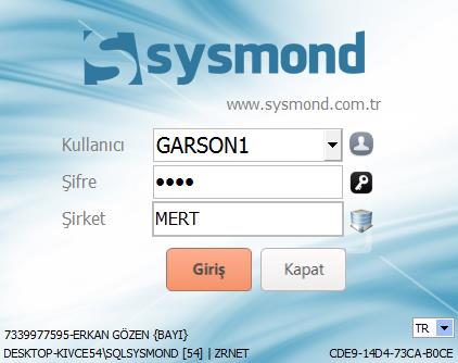 SysREST Kullanımı SysREST giriş ekranında, personel için tanımlanan kullanıcı adı ve şifre ile sisteme giriş yapılır.