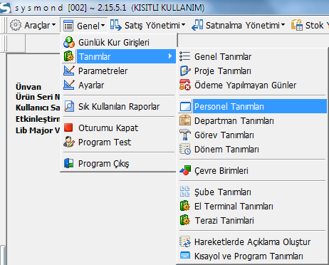 Kullanıcıya Personel Tanımlama Kullanıcıya personel tanımlamak için SysMOND programı ana