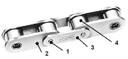 Şekil 4.24. Fleyer zincirleri Şekil 4.25. Fleyer zincir boyutları Burçlu zincirler: Bu zincirlerde iç baklalar bir burç üzerine pres geçme takılır, perno ise burcun içerisine sürülür.