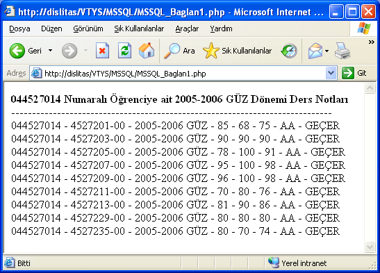 Öğr.Gör. Serkan DİŞLİTAŞ Program Açıklama Satır No 1 ve 36 PHP kodu başlangıç ve bitişini belirler. 2 // açıklama satırı yazmak için kullanılmıştır. 4 ADO Bağlantısı oluşturulur.