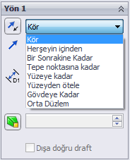 Bu seçenekler; Kör seçeneğinde sabit bir değer, Herşeyin içinden parçanın sonuna kadar, Bir sonrakine kadar karşılaşacağı ilk yüzeye, Tepe noktasına kadar belirlenen bir noktaya, Yüzeye kadar