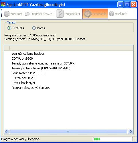 Program dosyası yükleniyor yazısı çıktıktan sonra yazılım