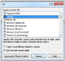 Dil seçimi: Microsoft Word yazılımı kurulum diline göre varsayılan dilini ayarlamaktadır.