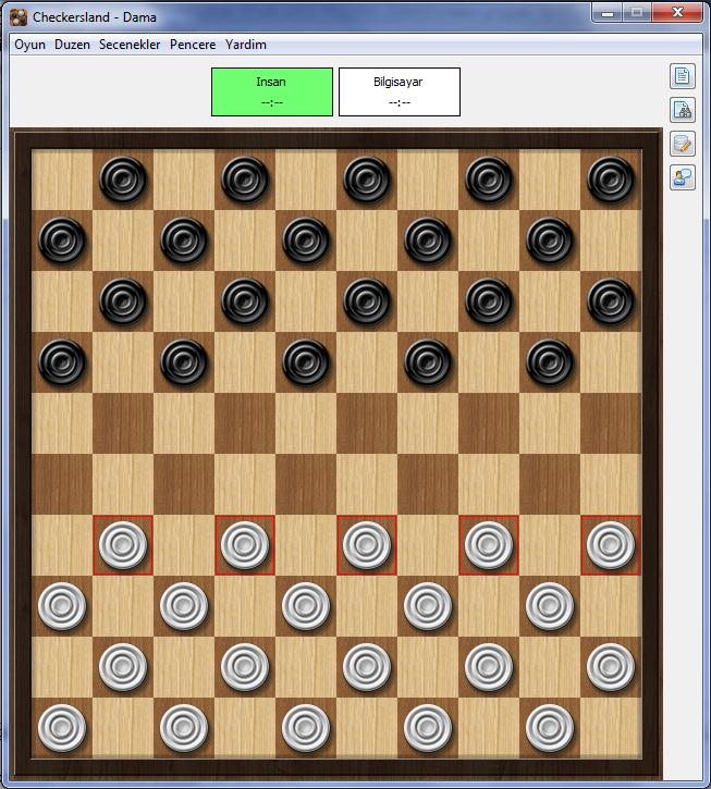 3.ADIM Checkersland programında 2 rakip karşılıklı oynayabildiği gibi bilgisayar ile de oynayabilirsiniz.
