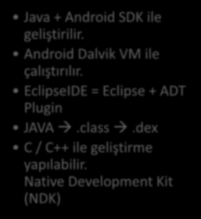 Android Uygulamaları Android Uygulamaları Java + Android