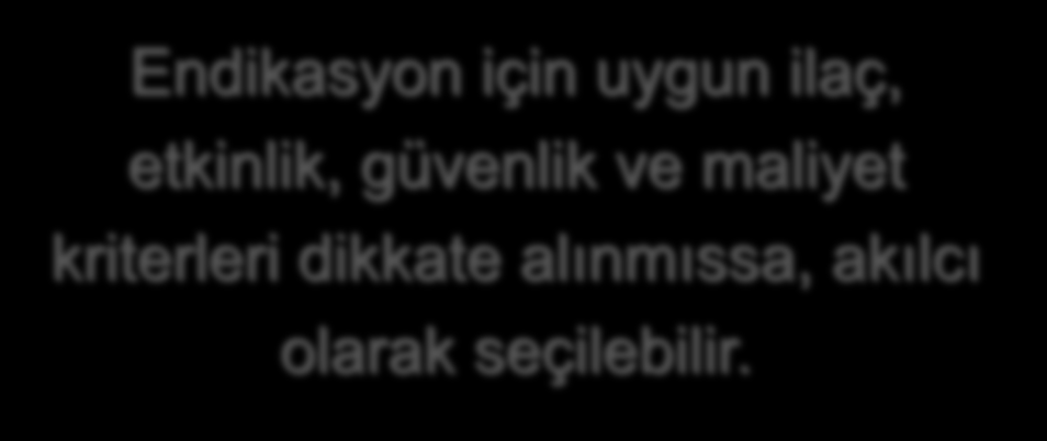 Akılcı İlaç Kullanımı, DSÖ nün 1985 yılında Nairobi de tanımlamıs oldugu sekliyle; Kisilerin klinik bulgularına ve bireysel Endikasyon için uygun ilaç, özelliklerine