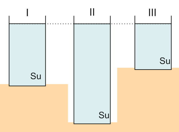 A) Derinlik arttıkça sıvı basıncı artar. B) B) Sıvı yoğunluğu arttıkça basınç artar. C) Sıvılar temas ettiği her noktaya bir kuvvet uygular. D) Ağırlık artıkça basınç artar. C) D) 6. I. II. 8. III.