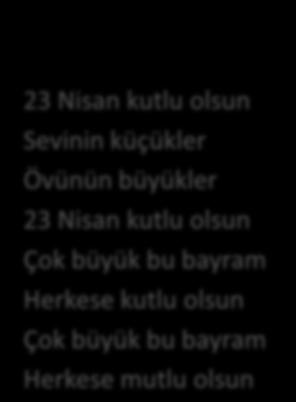 MÜZİK ETKİNLİKLERİ ANNEM TRAFİK POLİSİ İYİLİK YAP İYİLİK BUL Bir yıl yetmez sevgine Verdiğin emek için Bütün anneler gibi Kutlu olsun günün Canım annemsin benim Melek annemsin benim Yılın her gününde