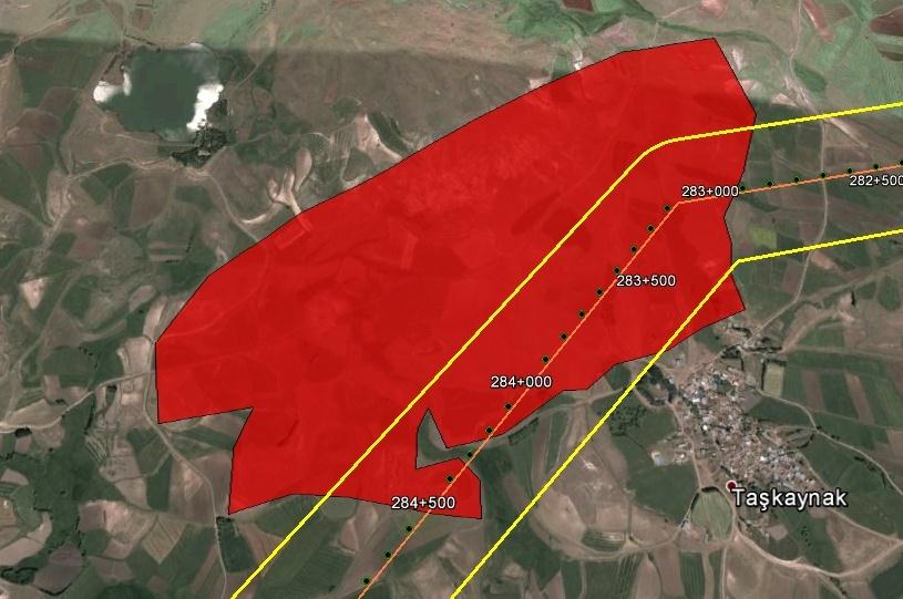 500 m Çalışma Koridoru TANAP Boru Hattı Güzergahı Heyelanlı Bölgeler Şekil 7.3.1.2-71.