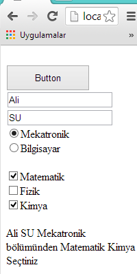 string Cinsiyet =null; string Dersler = null; string Sehir = null; Ad = TextBox1.Text; Soyad =TextBox2.Text; if (RadioButton1.Checked ==true) Cinsiyet = "Bay "; else if (RadioButton2.