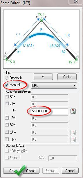 Şerit ve Genişlemeleri Çiz penceresinde KGM