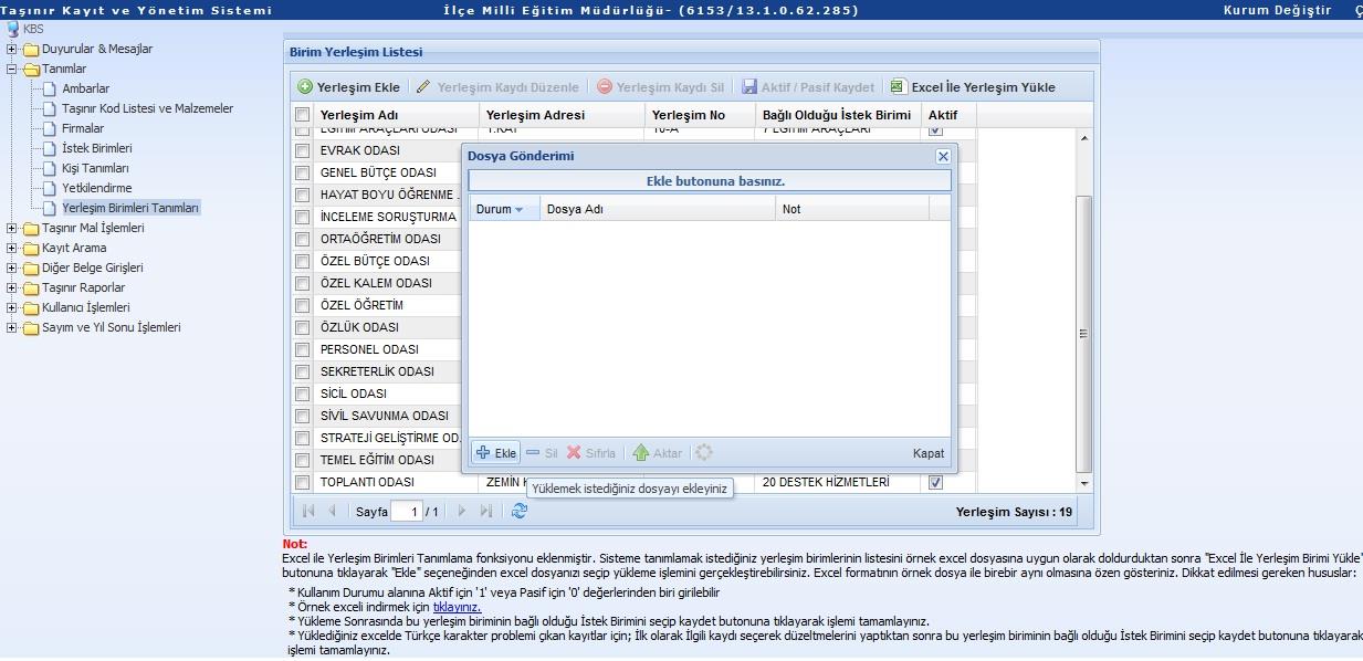 3 1 4 2 İkinci yerleşim yeri tanımlama işleminde ise ; Örnek excel tablosu bilgisayara indirilir.yerleşim yerlerine ilişkin bilgiler bu excel dosyasına kaydedilir.