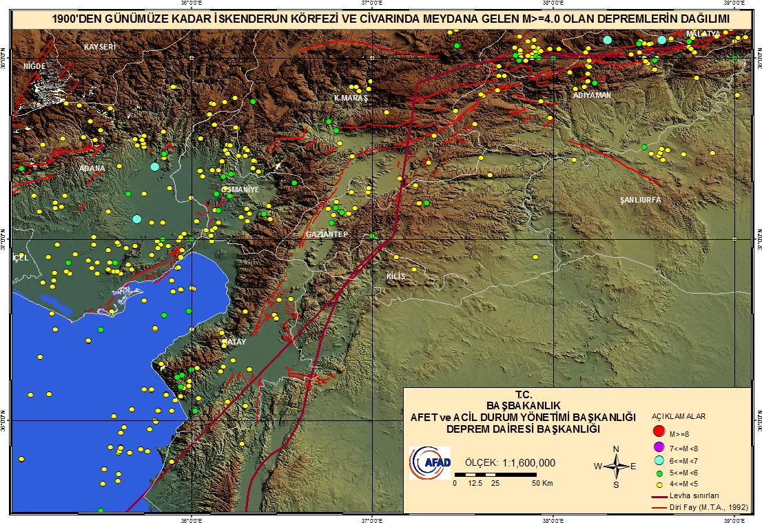 depremlerin dağılımı Şekil 17 