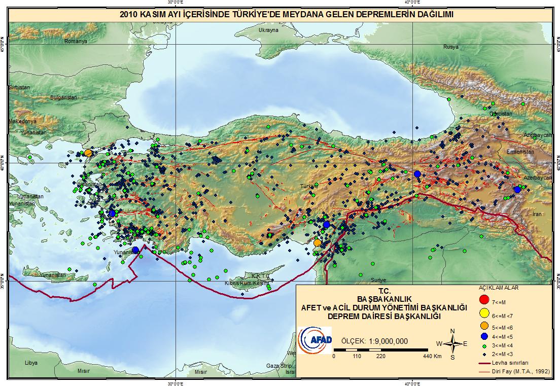 2010 KASIM AYINDA TÜRKİYE DE ÖNE ÇIKAN DEPREM AKTİVİTELERİ 2010 Kasım ayı içerisinde toplam 1884 adet deprem meydana gelmiştir (Şekil 1-2).