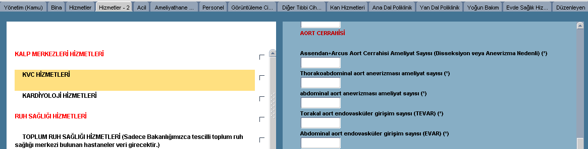 Koroner Bypass- Karotis Cerrahisi Ameliyat Sayısı; aynı anda aynı hastaya hem koroner bypass hem de karotis ameliyatı yapılıyorsa bu ameliyatlar bu alana yazılmalıdır.