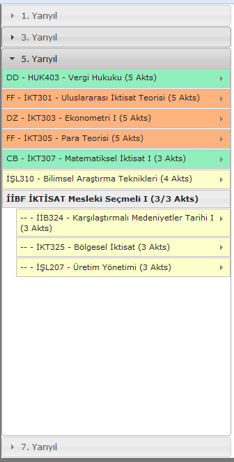 2. Ders Seçme Ekranındaki Bilgiler Ders seçme ekranı açıldığında ekranda öğrenci bilgileri, açılan ders bilgileri ve seçilen ders bilgileri görüntülenir.