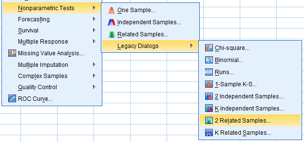 SPSS de Wilcoxon T Testi Analyze -> Nonparametric Tests