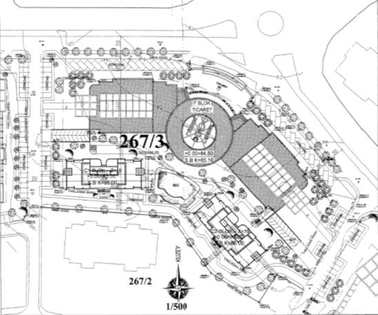 267 ADA 3 PARSEL 11.543,60 m² yüzölçümlü 267 ada, 3 numaralı parsel üzerinde 2 adet konut bloğu (C1 ve C2), F çarşı bloğu olmak üzere toplam 3 blok bulunmaktadır.
