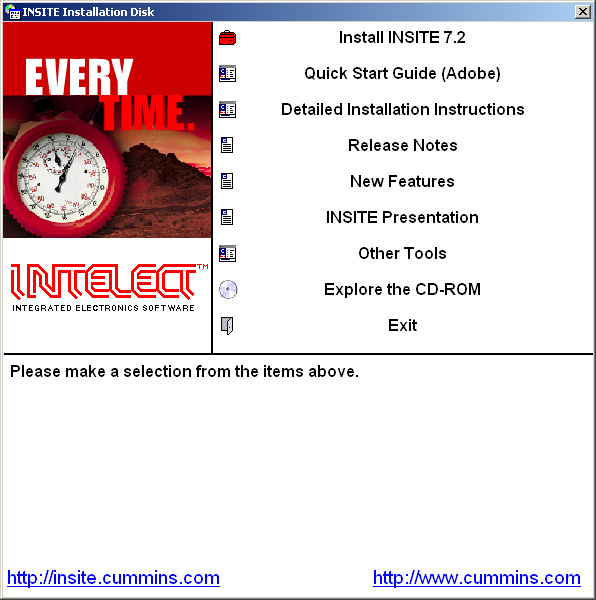 1 Başlamak için: 1. INSITE CD sini CD-ROM a takın. 2. Menüden Install INSITE 7.2 (INSITE 7.1 i Yükle) öğesini seçin.