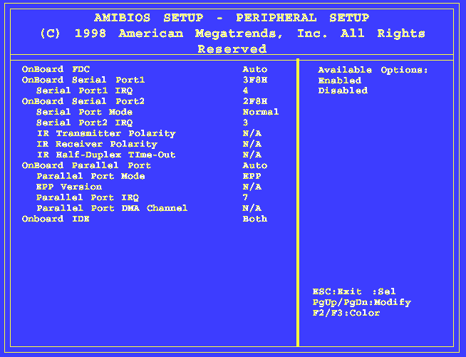 III.6 PERİPHERAL SETUP III.6.1 Onboard FCD: Bu seçenek floppy diskin onboard olup olmadığını ayarlar. auto seçeneği seçilmelidir. III.6.2 Onboard Serial Port 1 / Onboard Serial Port 2: Bu seçenek biosun aygıtı otomatik bulması içib 3f8h seçilir.