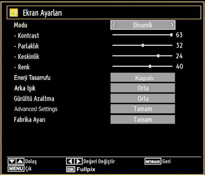 Alt Yazı Geniş ekran (16:9 görünüm oranı) altyazılı görüntüyü tam ekran yapar. Görüntü Ayarlarını Yapılandırma Farklı görüntü ayarları kullanabilirsiniz.