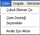 63 Şekil 4.15 Talep spektrum durumu 4.2.4. Çizim menüsü Çizim menüsünde yer alan komutlarla grafik ekranda çubuk taşıyıcı sistem modellenebilir ve analiz moduna aktarılabilir. Şekil 4.16 Çizim menüsü 4.