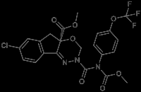 22 3.1.5. Indoxacarb Şekil 3.7. Indoxacarb'ın kimyasal yapısı Molekül formülü C 22 H 17 ClF 3 N 3 O 7 'dir (Şekil 3.7). Beslenme ve kontak etkili insektisittir.