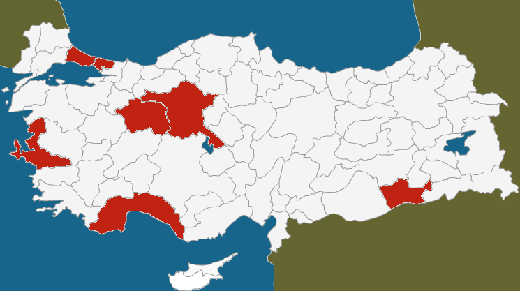 Türkiye de Jean Monnet (2001-2015) 2015 yılında seçilen projeler dahil, 6 ilde,