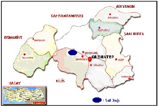alır. Gaziantep ilinin yüz ölçümü 6819 km 2 dir (Doğan ve Kaya, 1997).