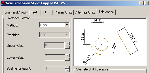 Tolerances seçeneğinde ( Şekil 3.15 ): Tolerance Format ( tolerans formatı ) değişkeni tespit edilir. Method ( None, Symmetrical, Deviation, Limits, Basic gibi metotlardan biri seçilir.