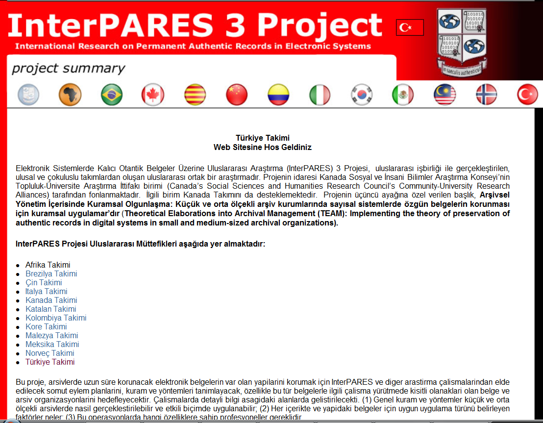 InterPARES 3 Projesi Takımları Proje nin 3.